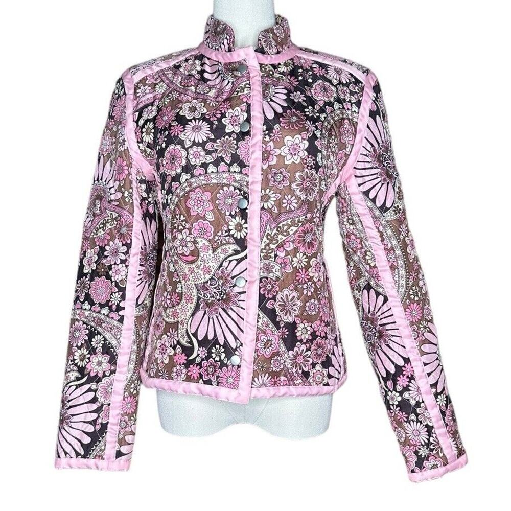 Silkland Womens Jacket 100% Silk‎ Paisley Blazer Boho Floral Pink Lined Size S